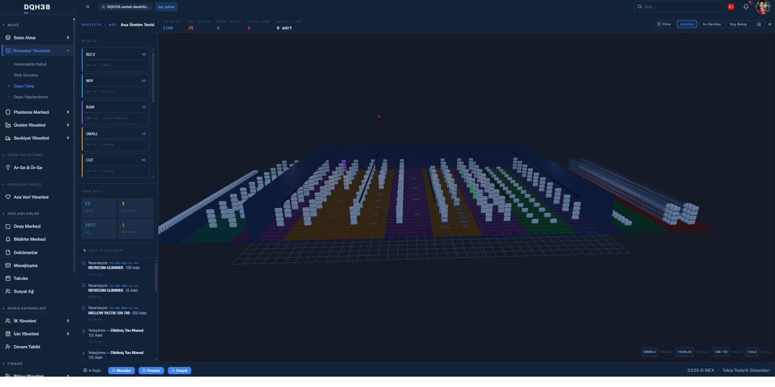 AIM 3D LiveWarehouse · gerçek zamanlı depo görselleştirmesi, 1.100 raf, 12 bölge